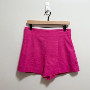 Hot Pink Linen High Waisted Shorts Tailored Summer Vacation Preppy Resort Wear